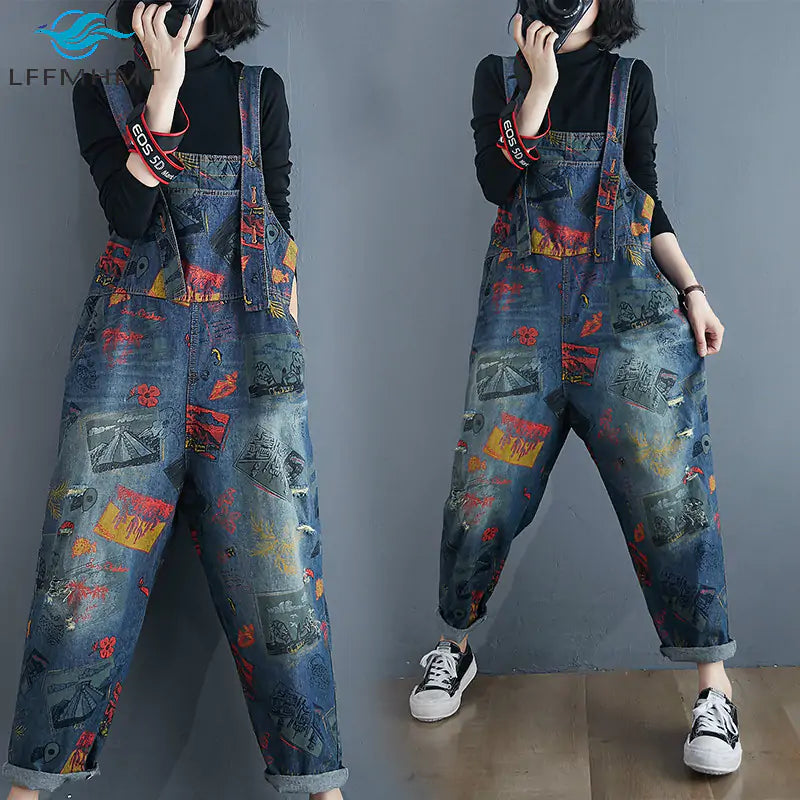 Vintage Print Loose Trousers Baggy Pants